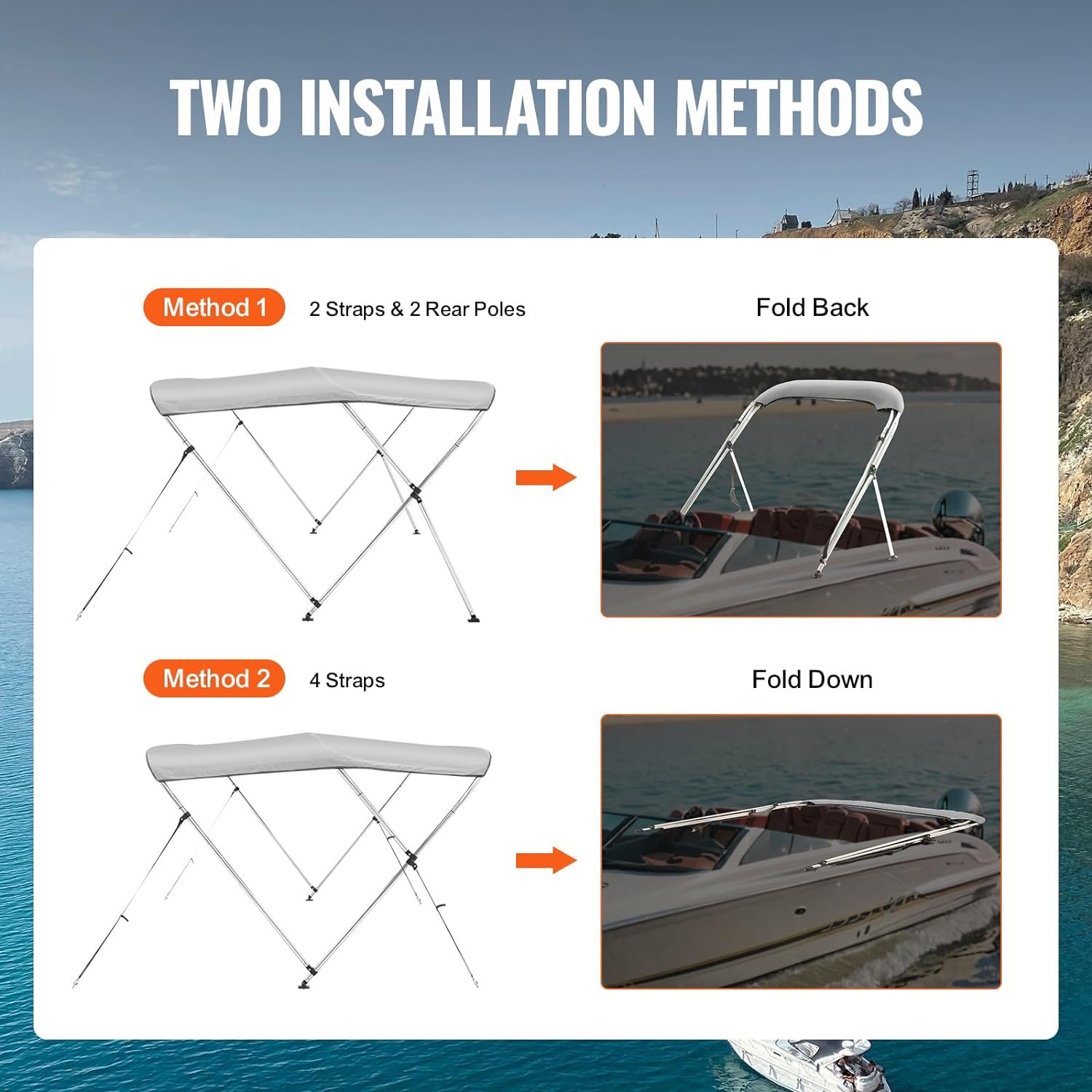 Waterproof And Sun Shade 3 Bow 4Bow Bimini Top Boat Cover With 1 Inch Aluminum Alloy Frame With Storage Boot